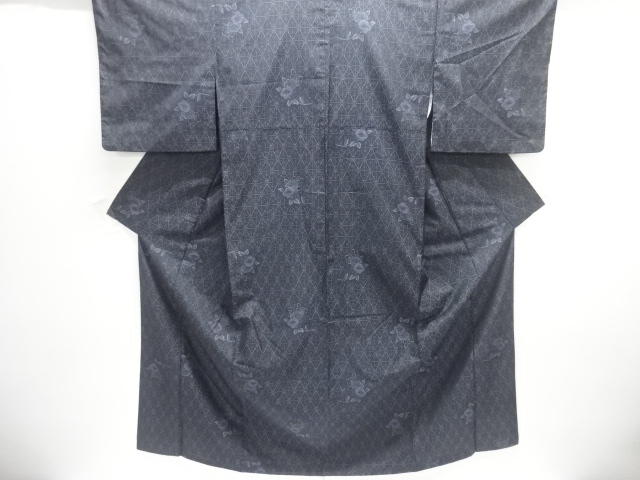 JAPANESE KIMONO / DORO OSHIMA TSUMUGI / WOVEN GEOMETRIC PATTERN